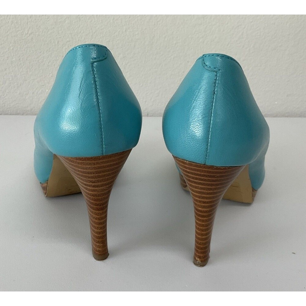 Nine West Danee Peep Toe Teal Platform Pump Leather US 7.5 M Pin Up Stiletto - Picture 5 of 8